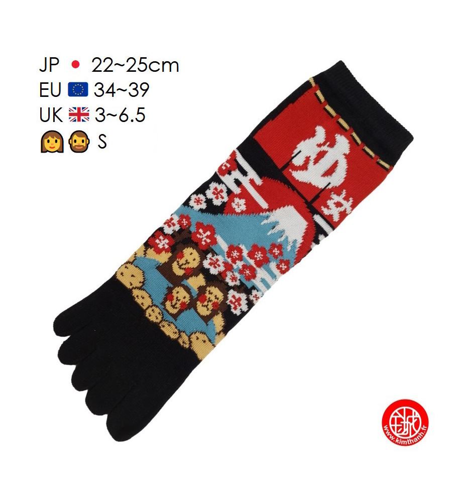 Chaussettes à 5 doigts japonaises (M) SiNGES en ONSEN au MONT FUJi Noires (extensible t34 à t39)