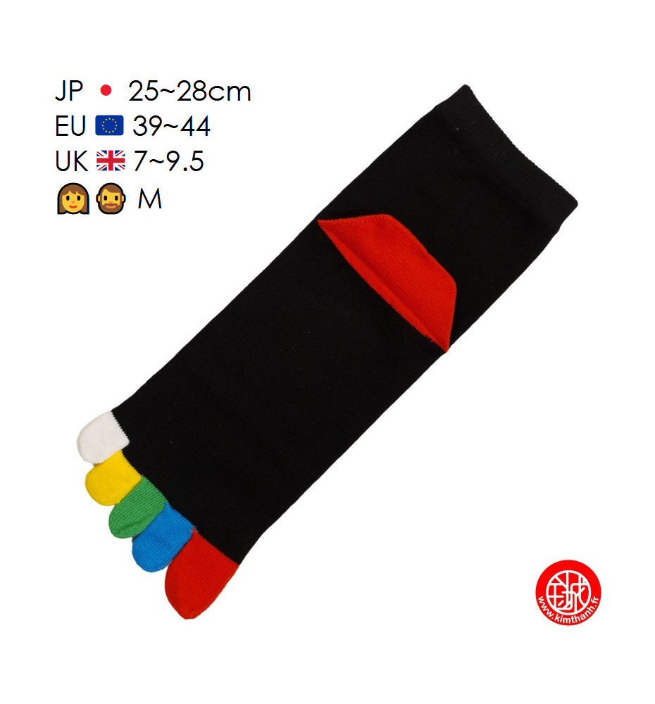 Chaussettes à 5 doigts japonaises (M) ARC en CiEL noires et talons rouges (extensible t39 à 44)