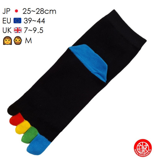 Chaussettes à 5 doigts japonaises (M) ARC en CiEL noires et talons bleus (extensible t39 à 44)