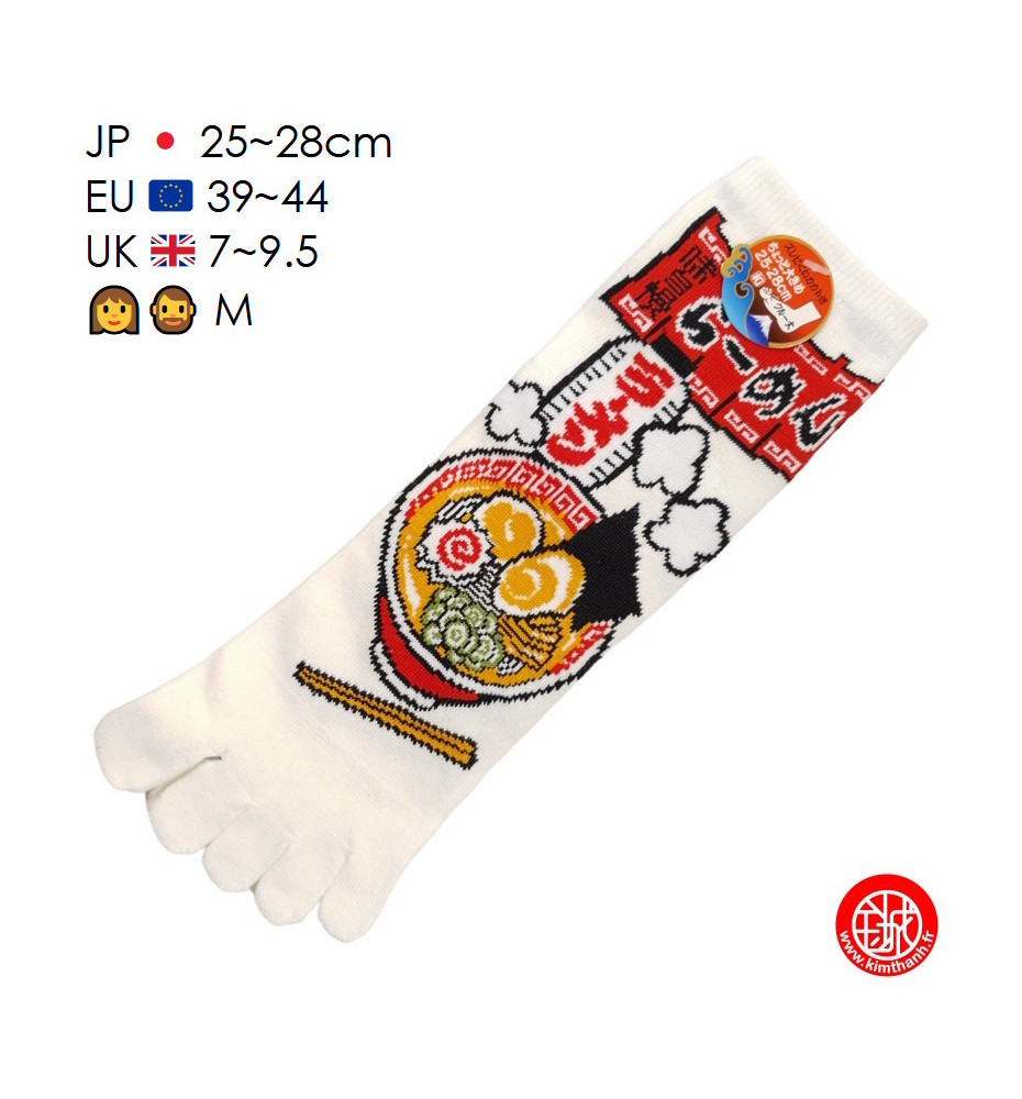 Chaussettes à 5 doigts japonaises (M) RAMEN blanches (extensible t39 à t44)