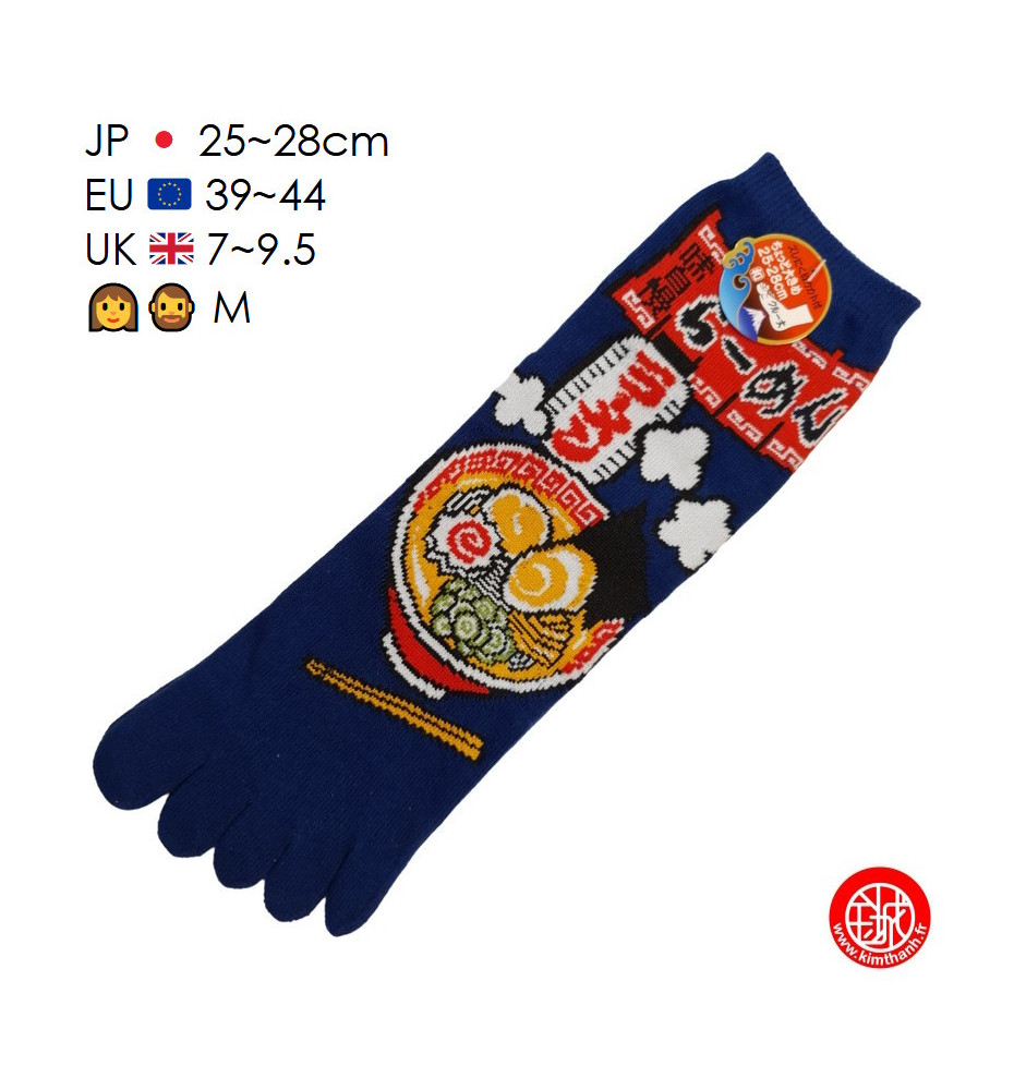 Chaussettes à 5 doigts japonaises (M) RAMEN bleu nuit (extensible t39 à t44)