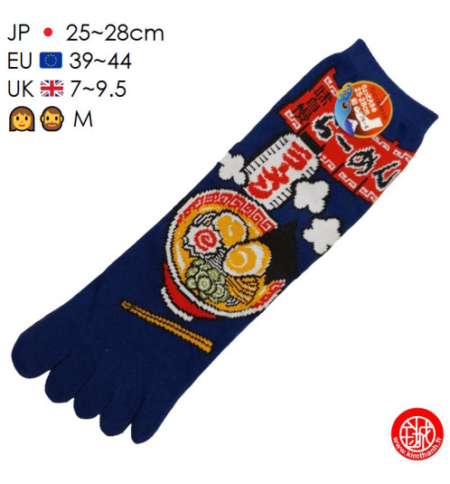 Chaussettes à 5 doigts japonaises (M) RAMEN bleu nuit (extensible t39 à t44)