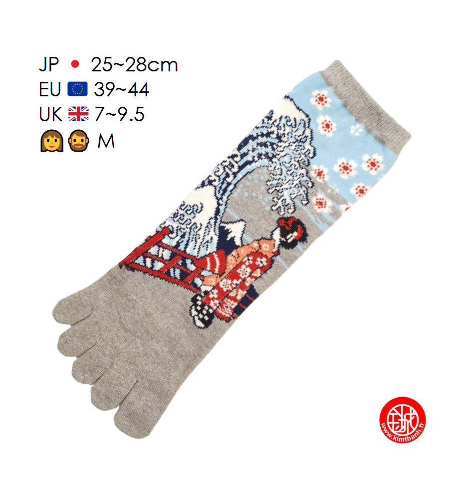 Chaussettes à 5 doigts japonaises (M) GEiShA et GRANdE VAGUE grises (extensible t40 à 44)