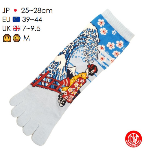 Chaussettes à 5 doigts japonaises (M) GEiShA et GRANdE VAGUE bleu clair (extensible t40 à t44)