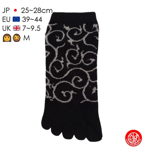 Socquettes à 5 doigts japonaises (M) KARAKUSA noires (extensible t39 à t44)
