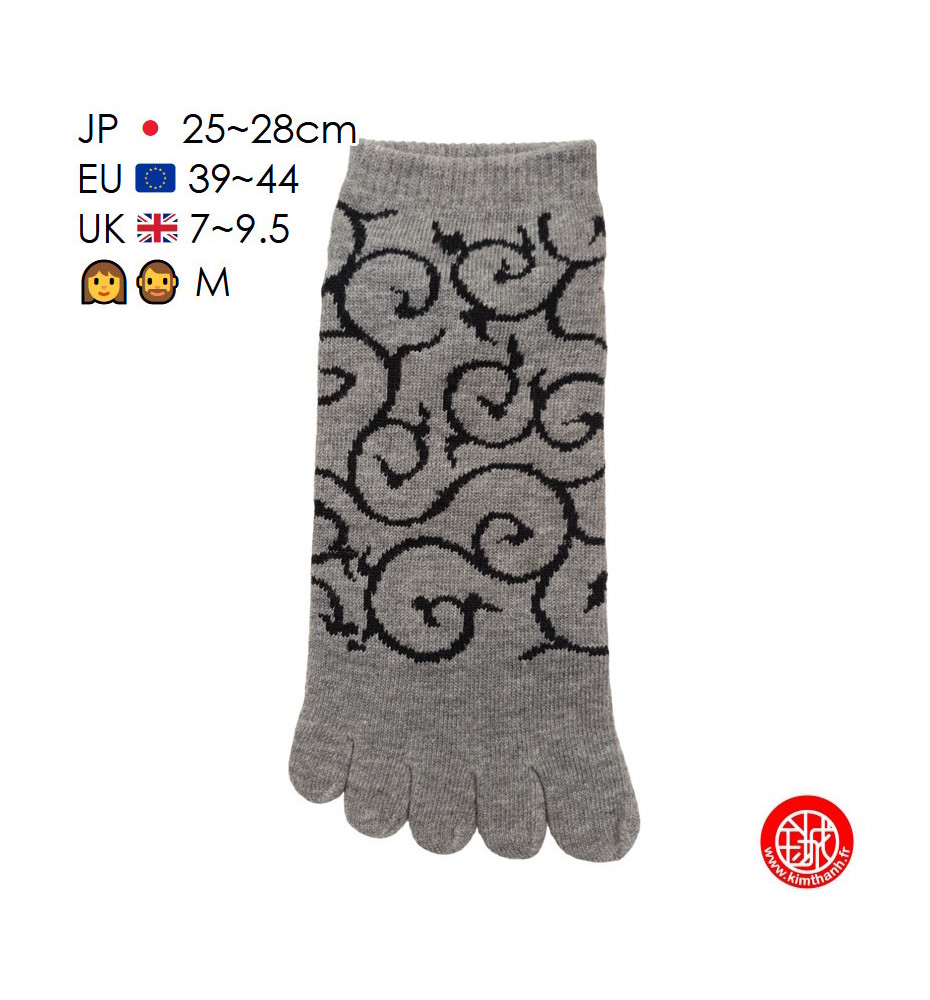 Socquettes à 5 doigts japonaises (M) KARAKUSA grises (extensible t39 à t44)