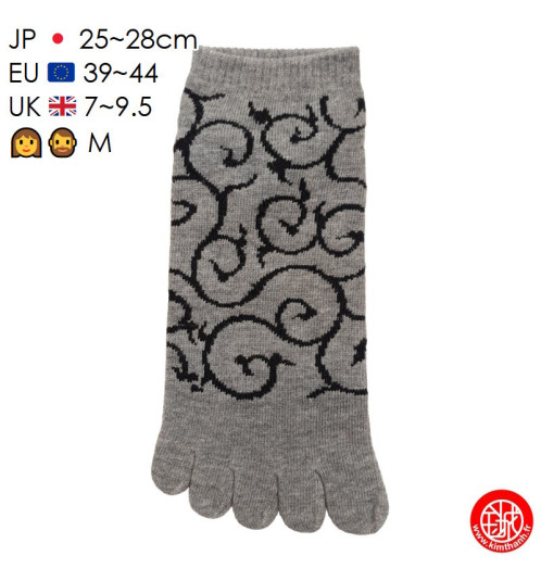 Socquettes à 5 doigts japonaises (M) KARAKUSA grises (extensible t39 à t44)