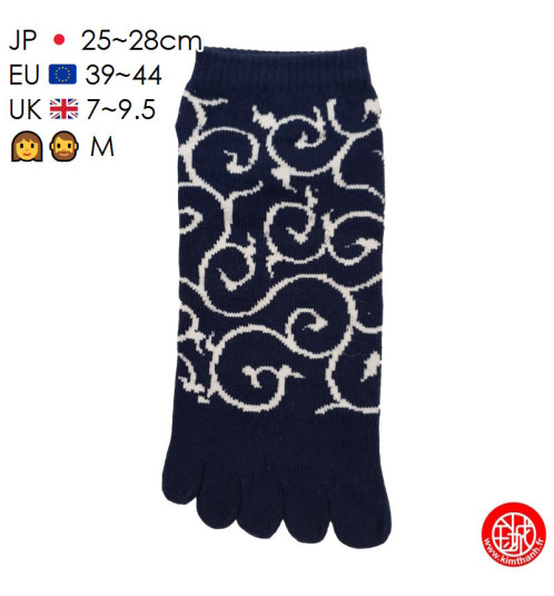 Socquettes à 5 doigts japonaises (M) KARAKUSA bleu nuit (extensible t39 à t44)