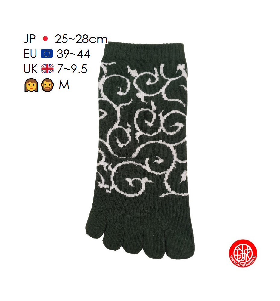 Socquettes à 5 doigts japonaises (M) KARAKUSA vertes (extensible t39 à t44)