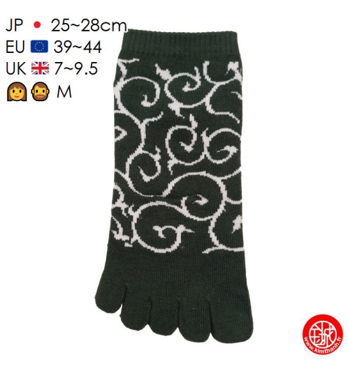 Socquettes à 5 doigts japonaises (M) KARAKUSA vertes (extensible t39 à t44)