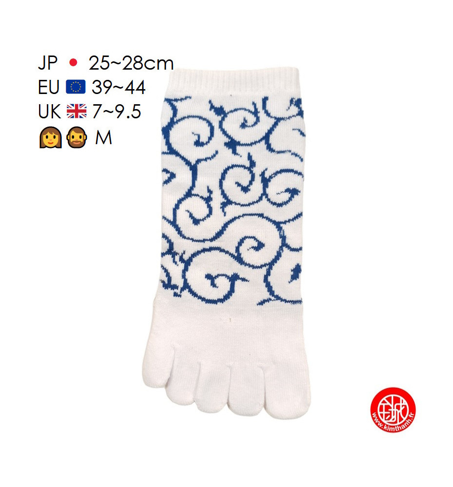 Socquettes à 5 doigts japonaises (M) KARAKUSA blanches (extensible t39 à t44)