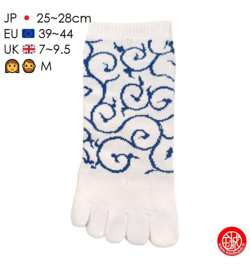 Socquettes à 5 doigts japonaises (M) KARAKUSA blanches (extensible t39 à t44)