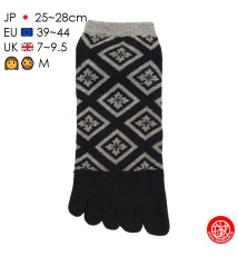 Socquettes à 5 doigts japonaises (M) HiShiMON 菱紋 noires (extensible t39 à 44)