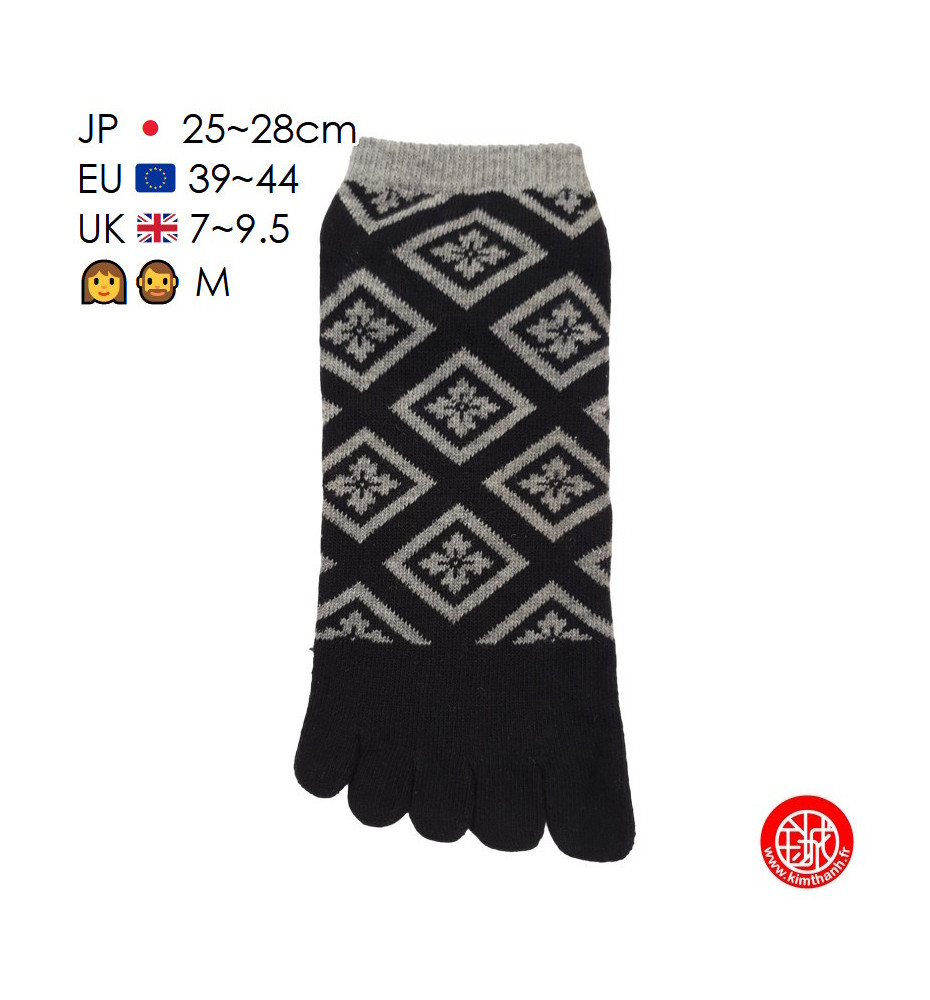 Socquettes à 5 doigts japonaises (M) HiShiMON 菱紋 noires (extensible t39 à 44)