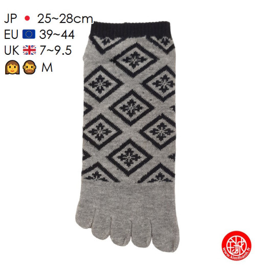 Socquettes à 5 doigts japonaises (M) HiShiMON 菱紋 grises (extensible t39 à 44)