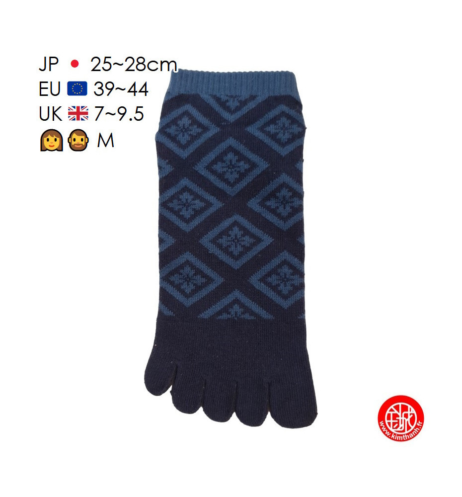 Socquettes à 5 doigts japonaises (M) HiShiMON 菱紋 bleu nuit (extensible t39 à 44)