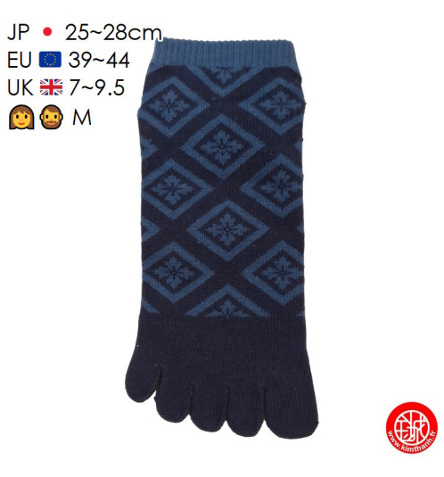 Socquettes à 5 doigts japonaises (M) HiShiMON 菱紋 bleu nuit (extensible t39 à 44)