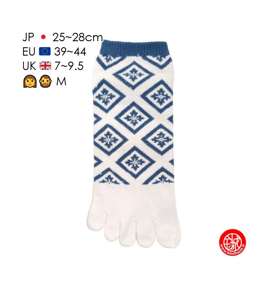 Socquettes à 5 doigts japonaises (M) HiShiMON 菱紋 blanches (extensible t39 à 44)