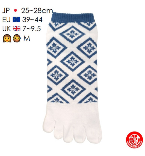 Socquettes à 5 doigts japonaises (M) HiShiMON 菱紋 blanches (extensible t39 à 44)