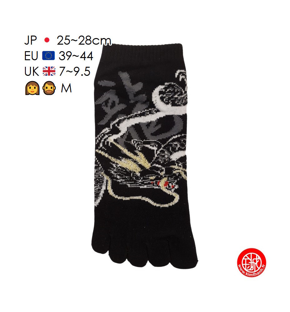 Socquettes à 5 doigts japonaises (M) DRAGON RYU noires (extensible t39 à t44)