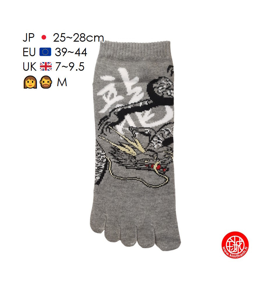 Socquettes à 5 doigts japonaises (M) DRAGON RYU grises (extensible t39 à t44)