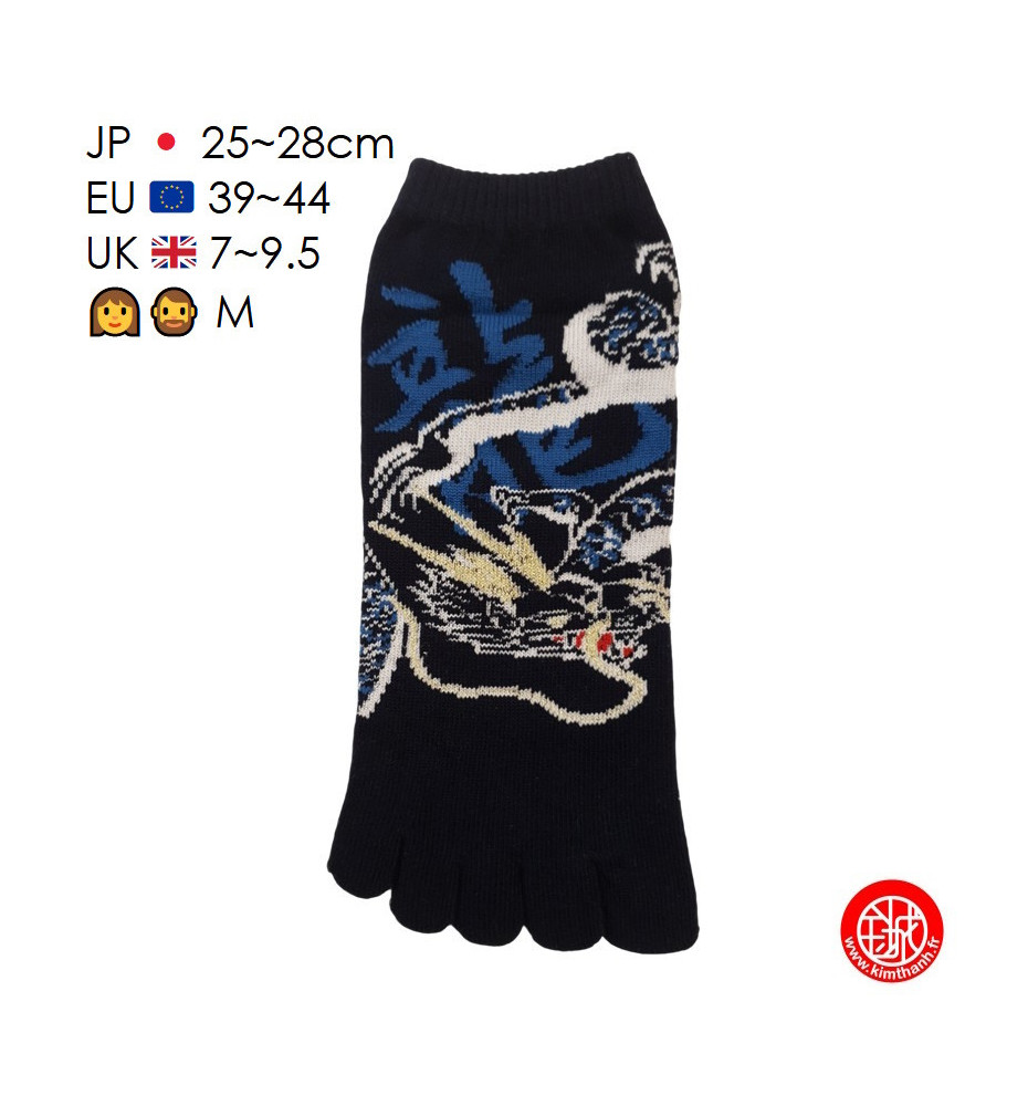 Socquettes à 5 doigts japonaises (M) DRAGON RYU bleu nuit (extensible t39 à t44)