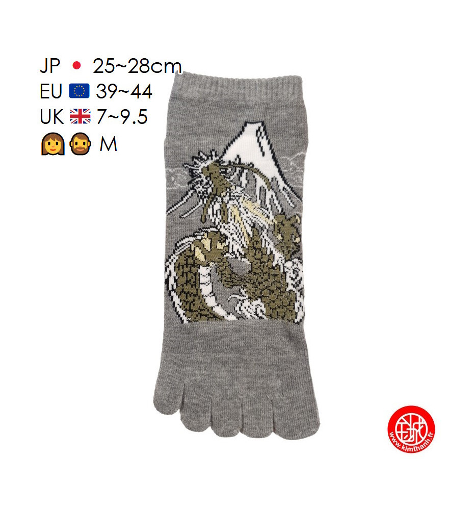 Socquettes à 5 doigts japonaises (M) DRAGON grises (extensible t39 à t44)