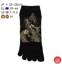 Socquettes à 5 doigts japonaises (M) DRAGON noires (extensible t39 à t44)