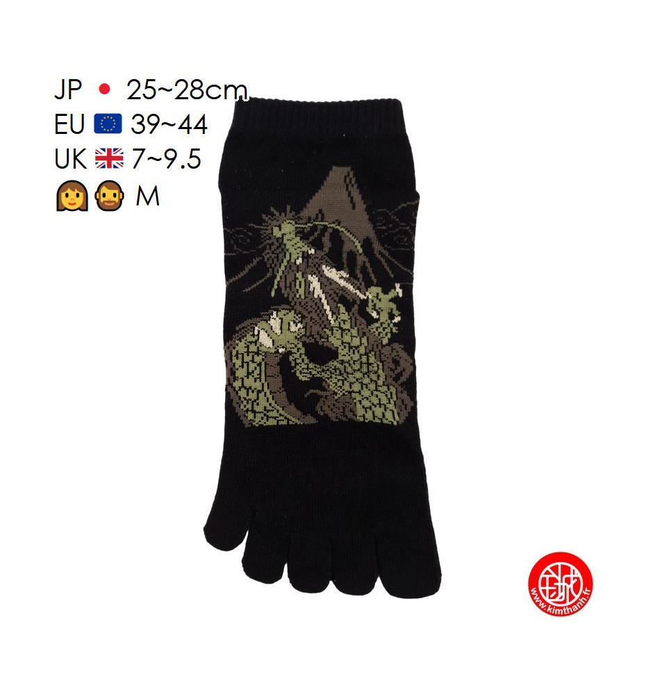 Socquettes à 5 doigts japonaises (M) DRAGON noires (extensible t39 à t44)
