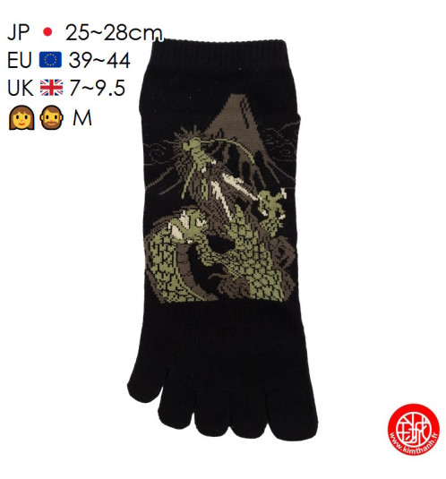 Socquettes à 5 doigts japonaises (M) DRAGON noires (extensible t39 à t44)