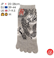 Socquettes à 5 doigts japonaises (M) MOTiF de DRAGON grises (extensible t39 à t44)