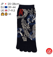 Socquettes à 5 doigts japonaises (M) MOTiF de DRAGON bleu nuit (extensible t39 à t44)