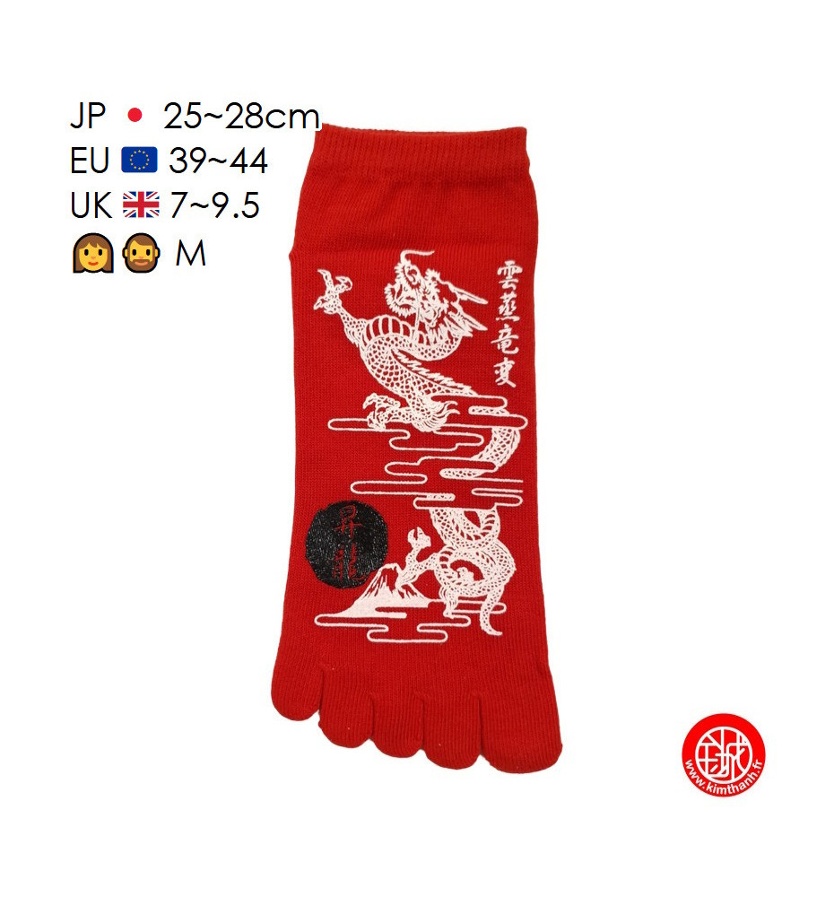 Socquettes à 5 doigts japonaises (M) DRAGON ASCENDANT rouges (extensible t39 à t44)
