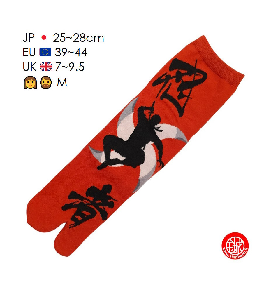 Tabi Socks (M) Chaussettes à orteil japonaises NiNJA & ShURiKEN rouges (extensible t39 à t44)