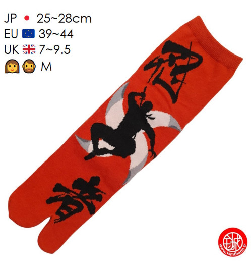 Tabi Socks (M) Chaussettes à orteil japonaises NiNJA & ShURiKEN rouges (extensible t39 à t44)