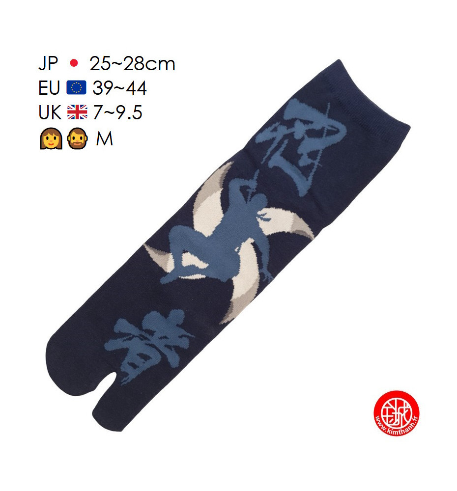 Tabi Socks (M) Chaussettes à orteil japonaises NiNJA & ShuRiKEN bleu marine (extensible t39 à t44)