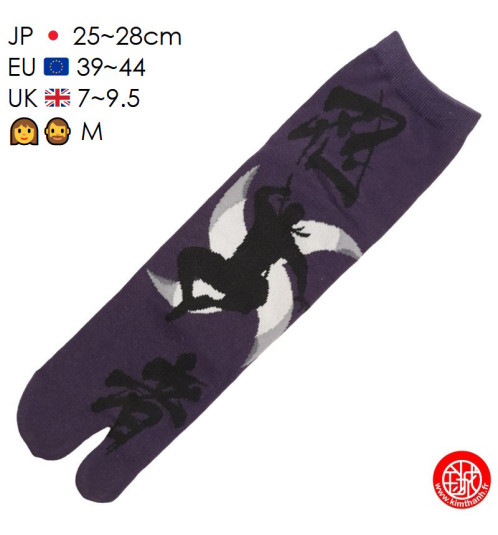 Tabi Socks (M) Chaussettes à orteil japonaises NiNJA & ShURiKEN violettes (extensible t39 à t44)