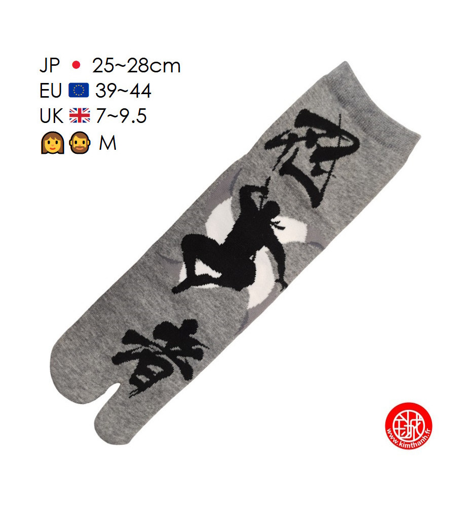 Tabi Socks (M) Chaussettes à orteil japonaises NiNJA & ShuRiKEN grises (extensible t39 à t44)