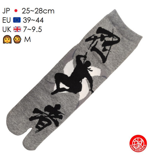 Tabi Socks (M) Chaussettes à orteil japonaises NiNJA & ShuRiKEN grises (extensible t39 à t44)