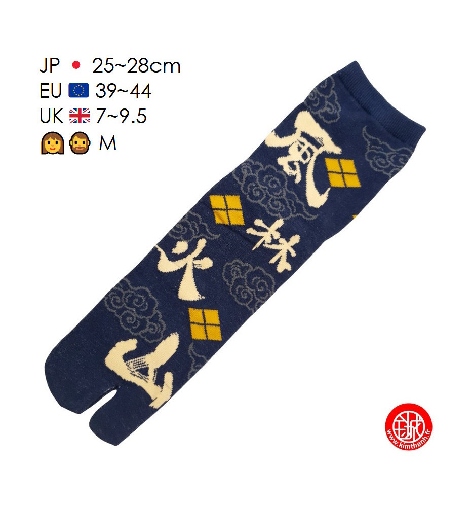 Tabi Socks (M) Chaussettes à orteil japonaises FURINKAZAN bleues (Taille extensible de 39 à 44)