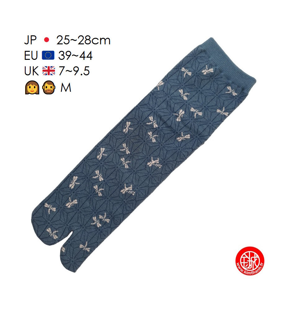 Tabi Socks (M) Chaussettes à orteil japonaises LibELLULES bleu-vert (Taille extensible de 39 à 44)