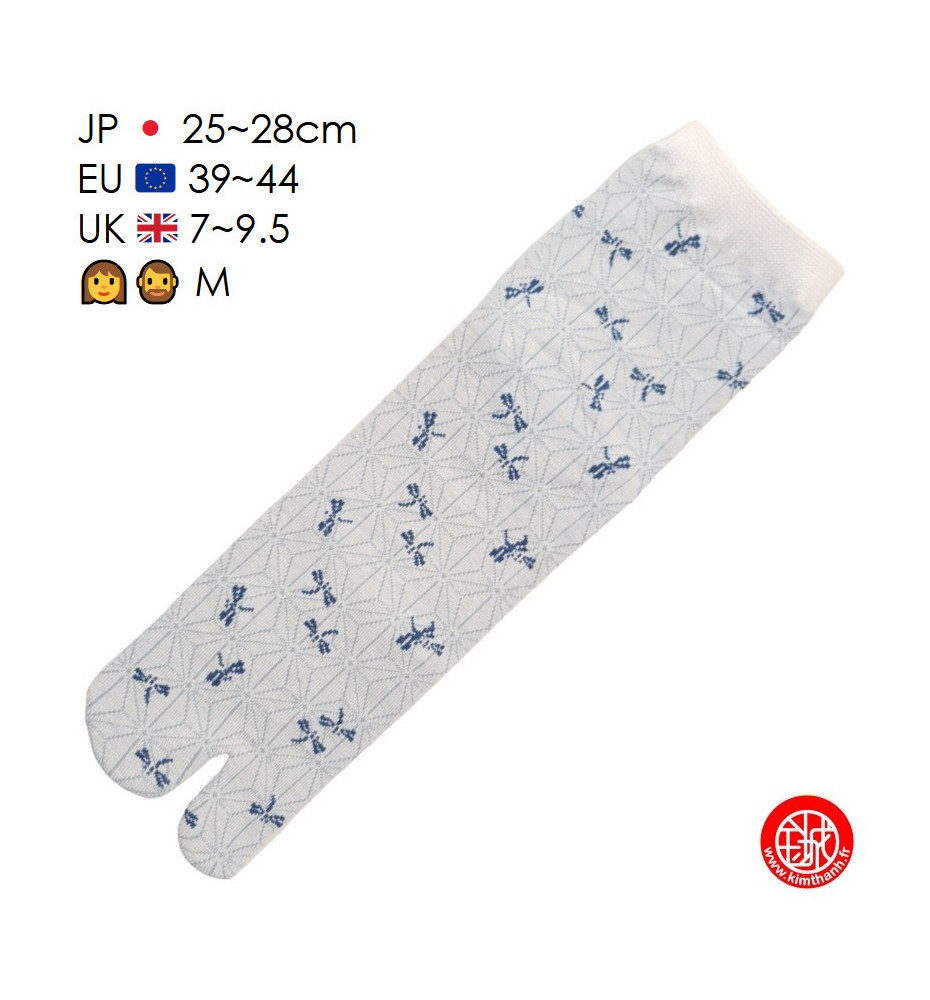 Tabi Socks (M) Chaussettes à orteil japonaises LibELLULES bleu clair (Taille extensible de 39 à 44)