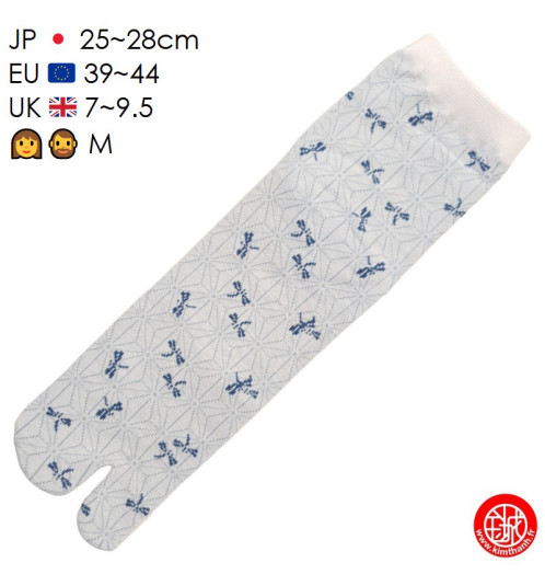 Tabi Socks (M) Chaussettes à orteil japonaises LibELLULES bleu clair (Taille extensible de 39 à 44)