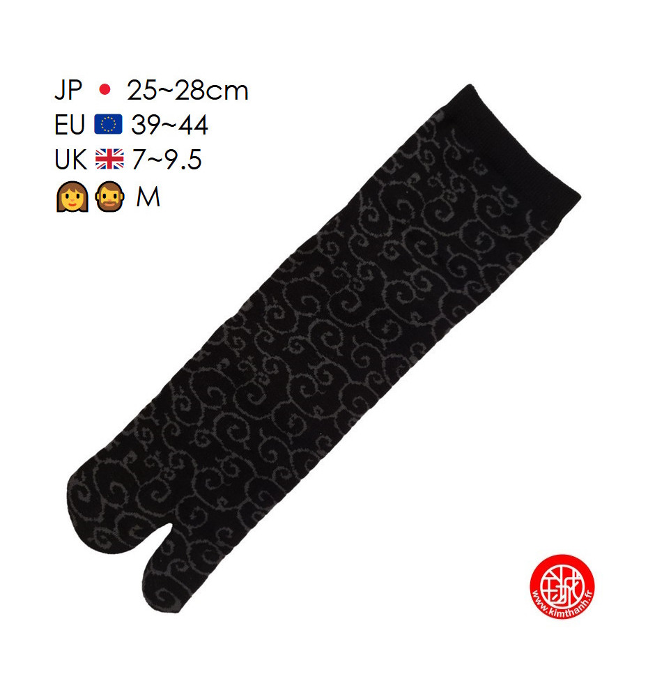 Tabi Socks (M) Chaussettes à orteil japonaises KARAKUSA noires (Taille extensible de 39 à 44)