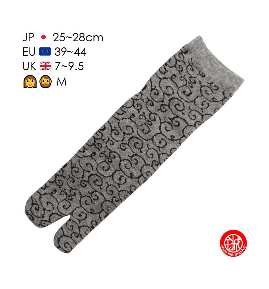 Tabi Socks (M) Chaussettes à orteil japonaises KARAKUSA grises (Taille extensible de 39 à 44)