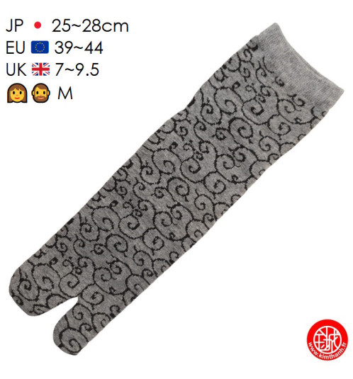 Tabi Socks (M) Chaussettes à orteil japonaises KARAKUSA grises (Taille extensible de 39 à 44)