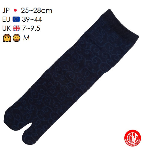 Tabi Socks (M) Chaussettes à orteil japonaises KARAKUSA bleu marine (Taille extensible de 39 à 44)
