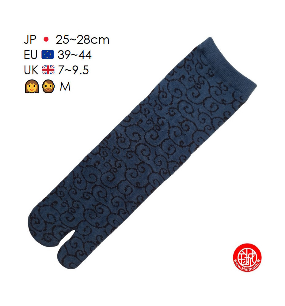 Tabi Socks (M) Chaussettes à orteil japonaises KARAKUSA bleues (Taille extensible de 39 à 44)
