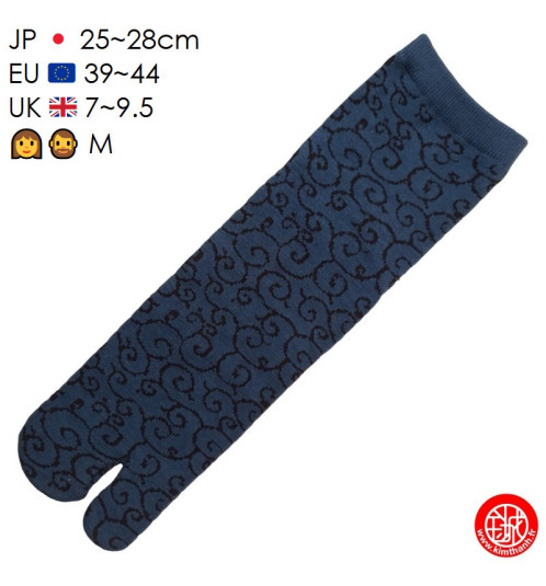 Tabi Socks (M) Chaussettes à orteil japonaises KARAKUSA bleues (Taille extensible de 39 à 44)