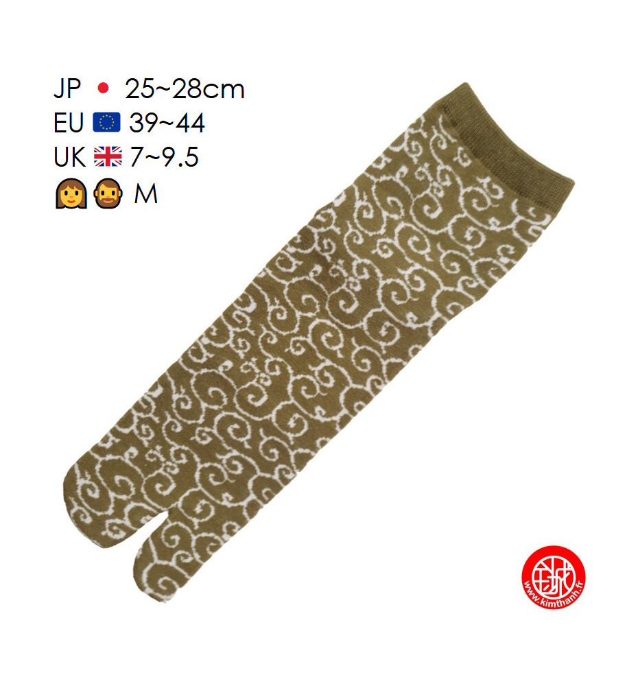 Tabi Socks (M) Chaussettes à orteil japonaises KARAKUSA vert kaki (Taille extensible de 39 à 44)